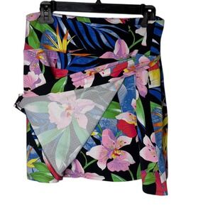 IBKUL Womens Rio Print aux Wrap Golf Skort Tropical Print Black Size L Vacation